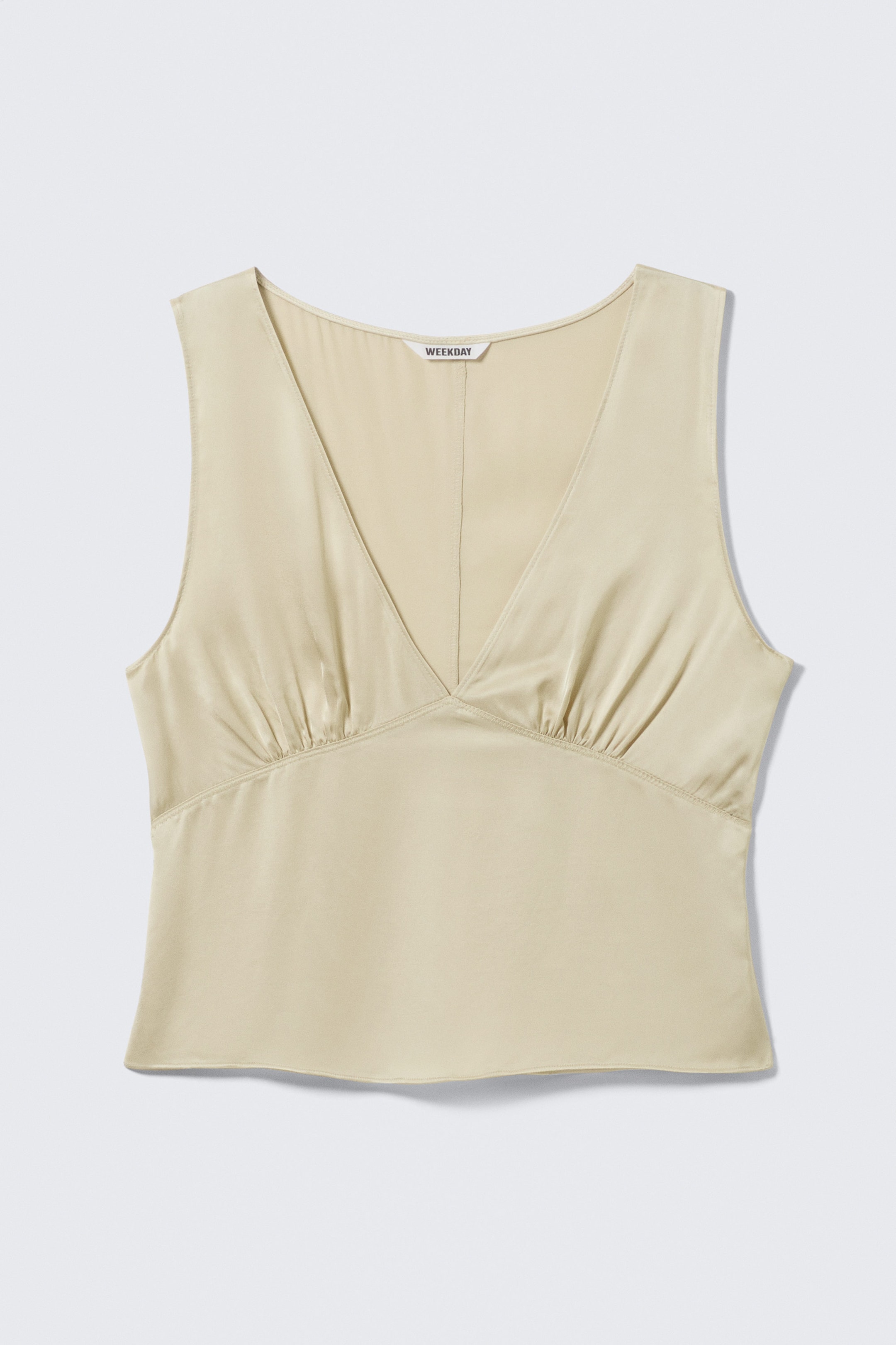 Light Dusty Beige - Sleeveless V-neck Satin Top - 4