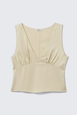 Light Dusty Beige - Sleeveless V-neck Satin Top - 4