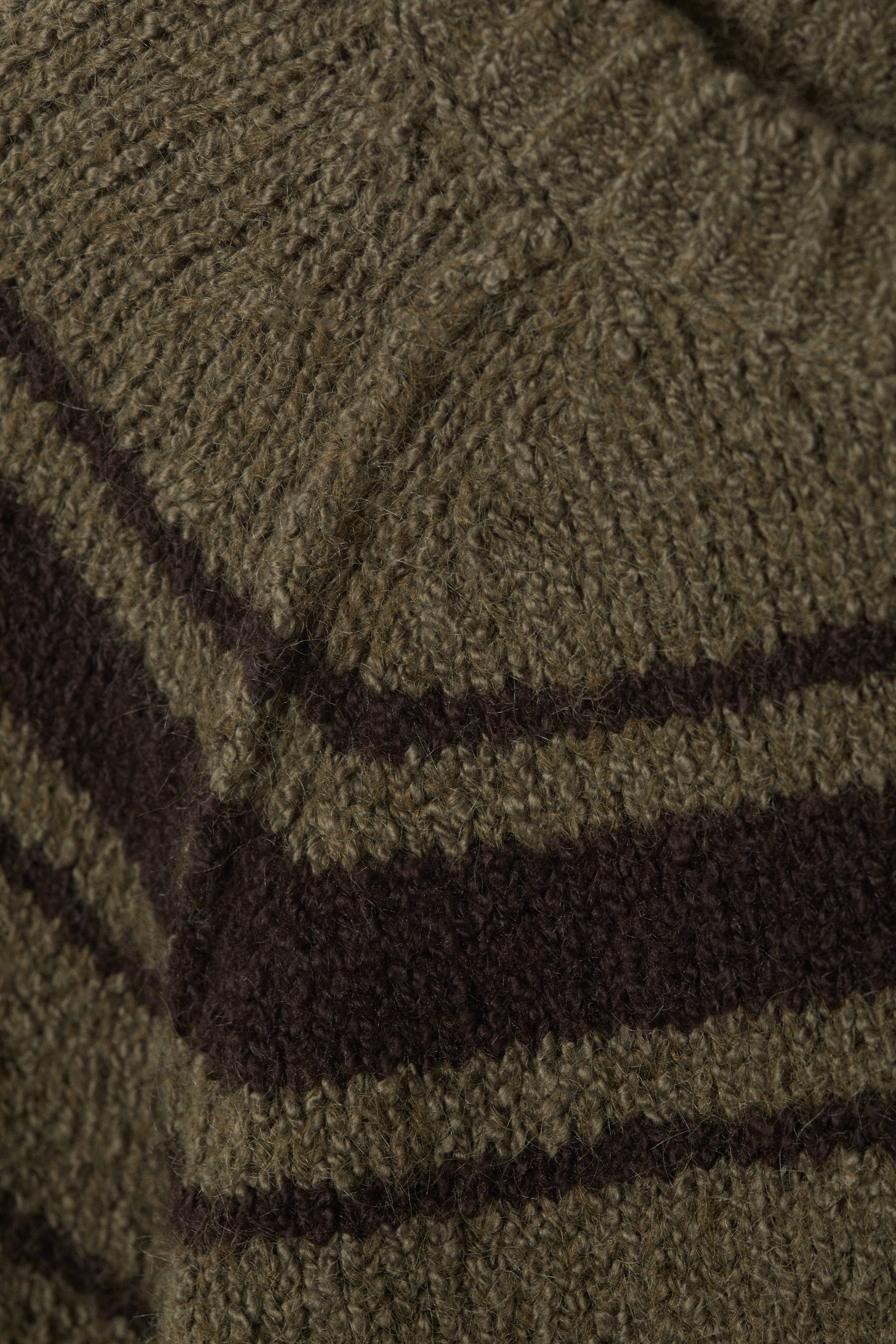 Striped Khaki Green - Loose Knitted Raglan Sweater - 5