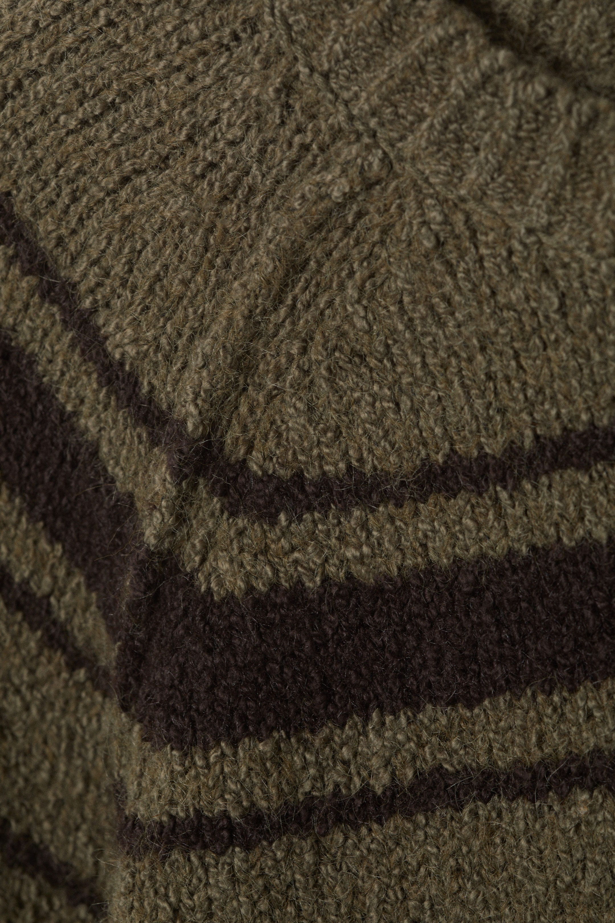 Striped Khaki Green - Loose Knitted Raglan Sweater - 5