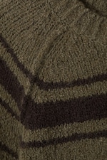 Striped Khaki Green - Loose Knitted Raglan Sweater - 5