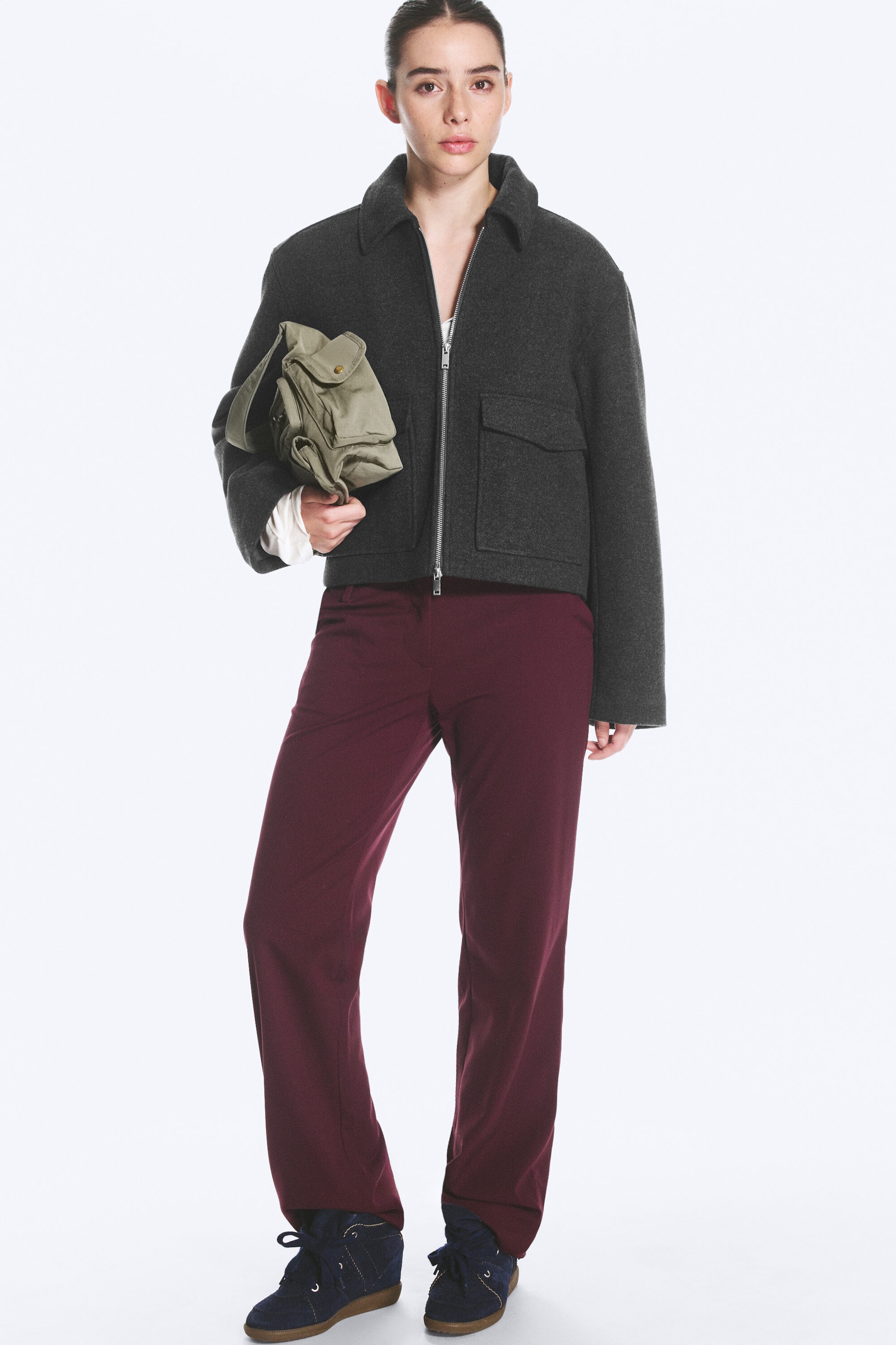 Mørk gråmelert - Cropped Boxy Zip Jacket - 1