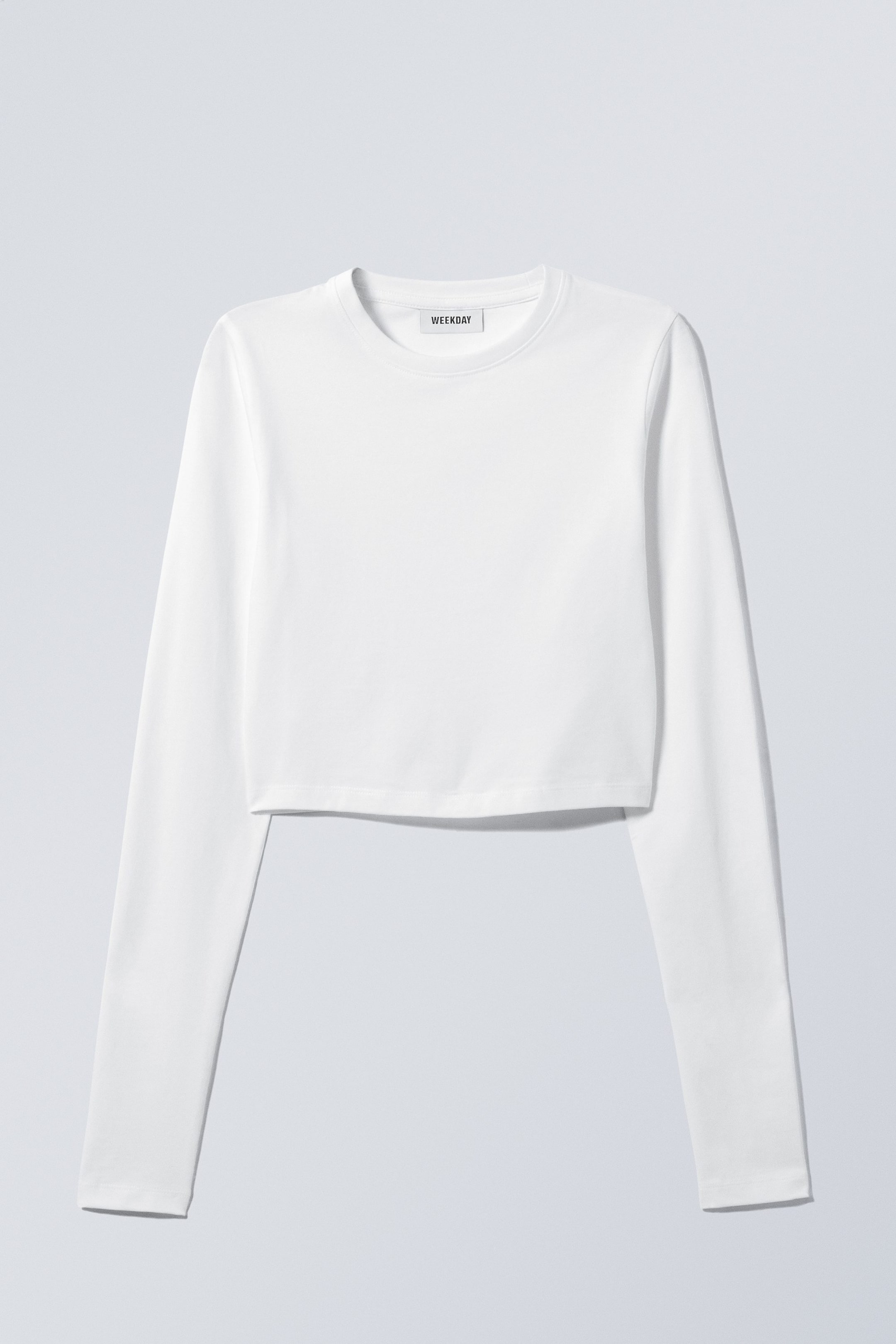 Wit - Mini croptop met lange mouw - 0