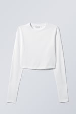 Wit - Mini croptop met lange mouw - 0
