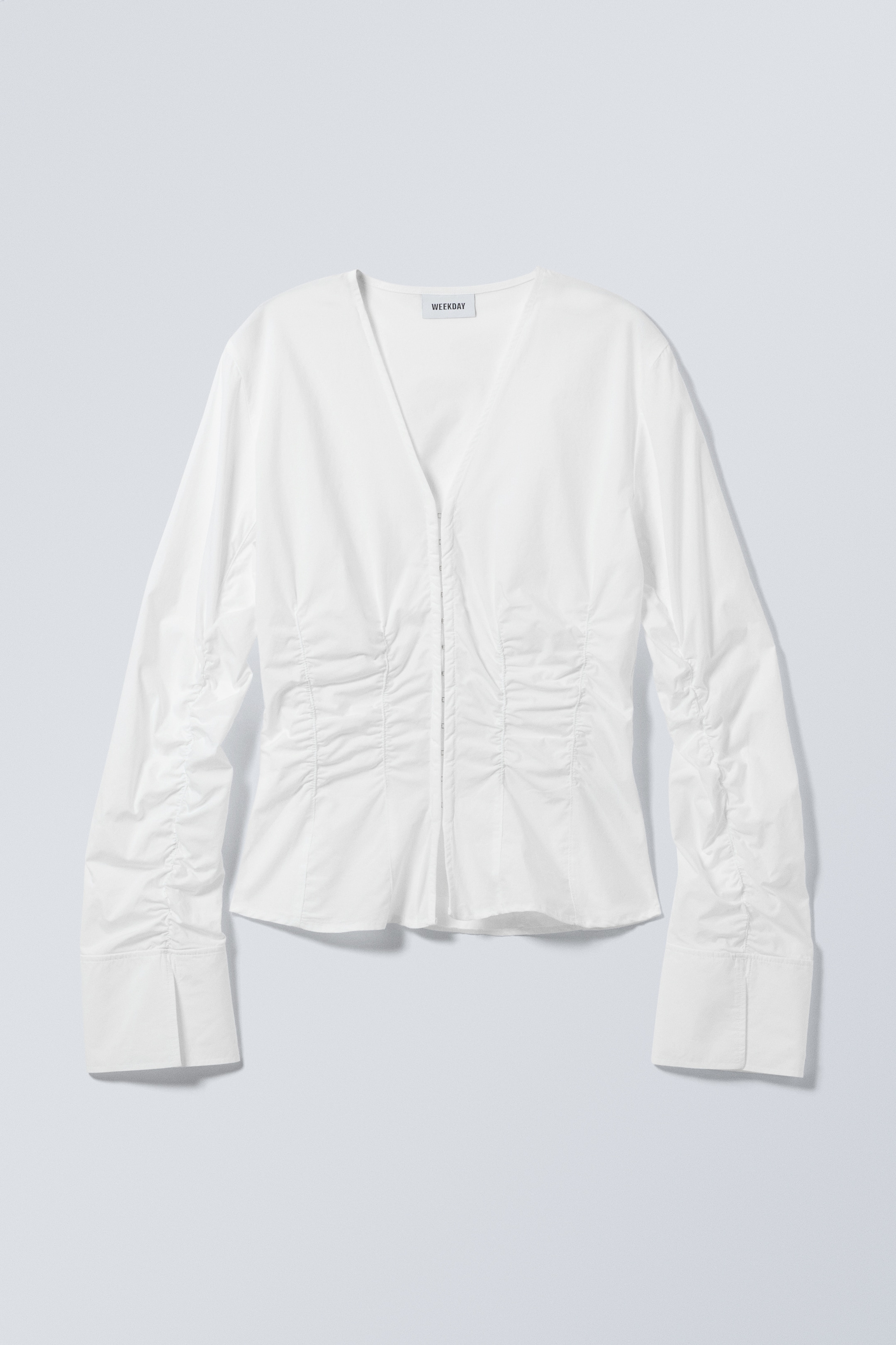 Преглед на по-голямо изображение: Gathered Poplin V-neck Shirt - White - ЖЕНИ | H&M BG 1