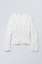 Vit - V-ringad poplin skjorta - 0