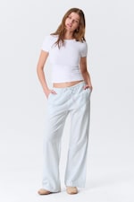 Weiß - Blaue Streifen - Entspannte Schlupfhose mit niedrigem Bund - 0