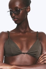 Dunkles Graubraun - Triangel-Bikinitop mit Knoten - 1