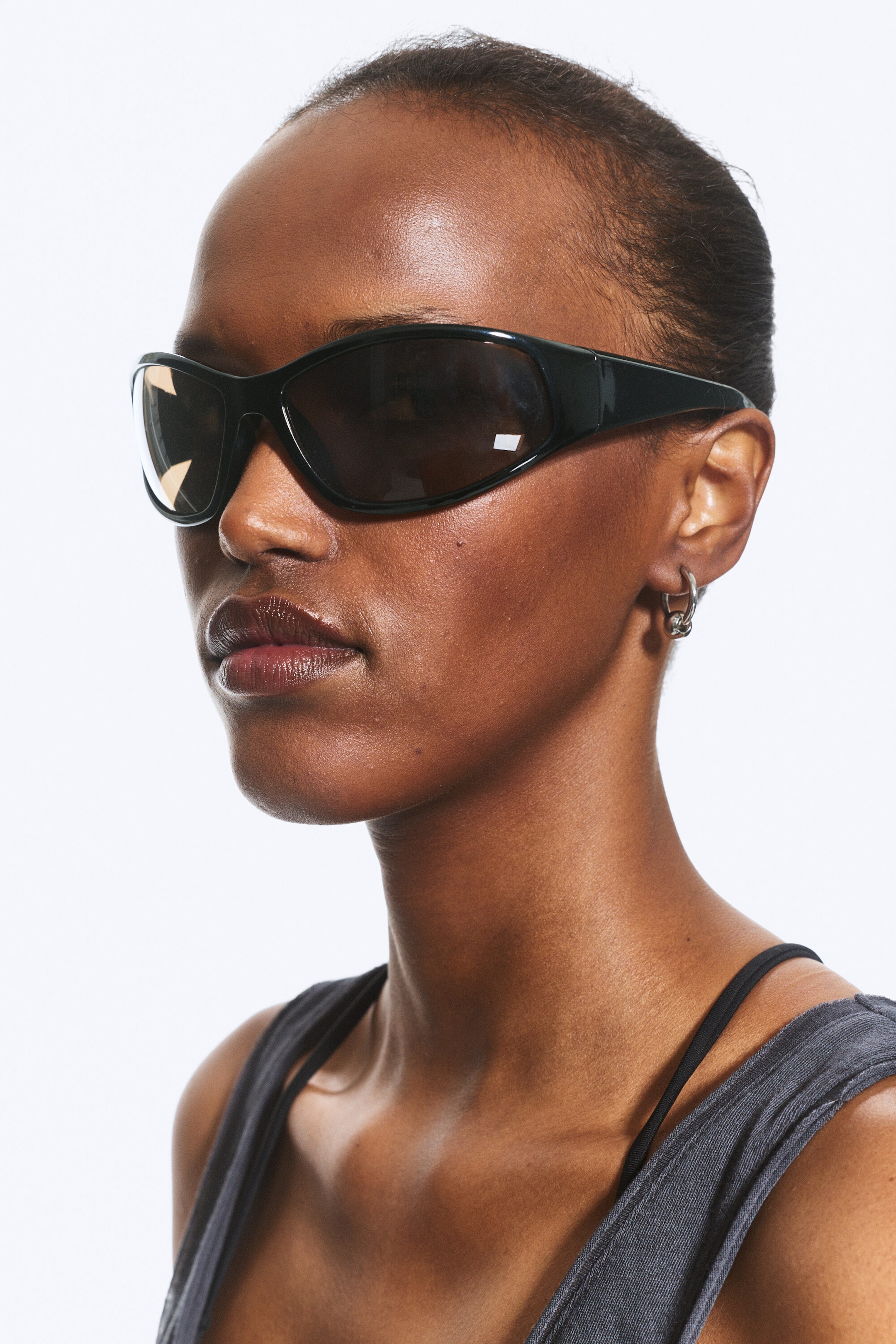 Svart - Svarta Linser - Wrap-Around Solglasögon - 1