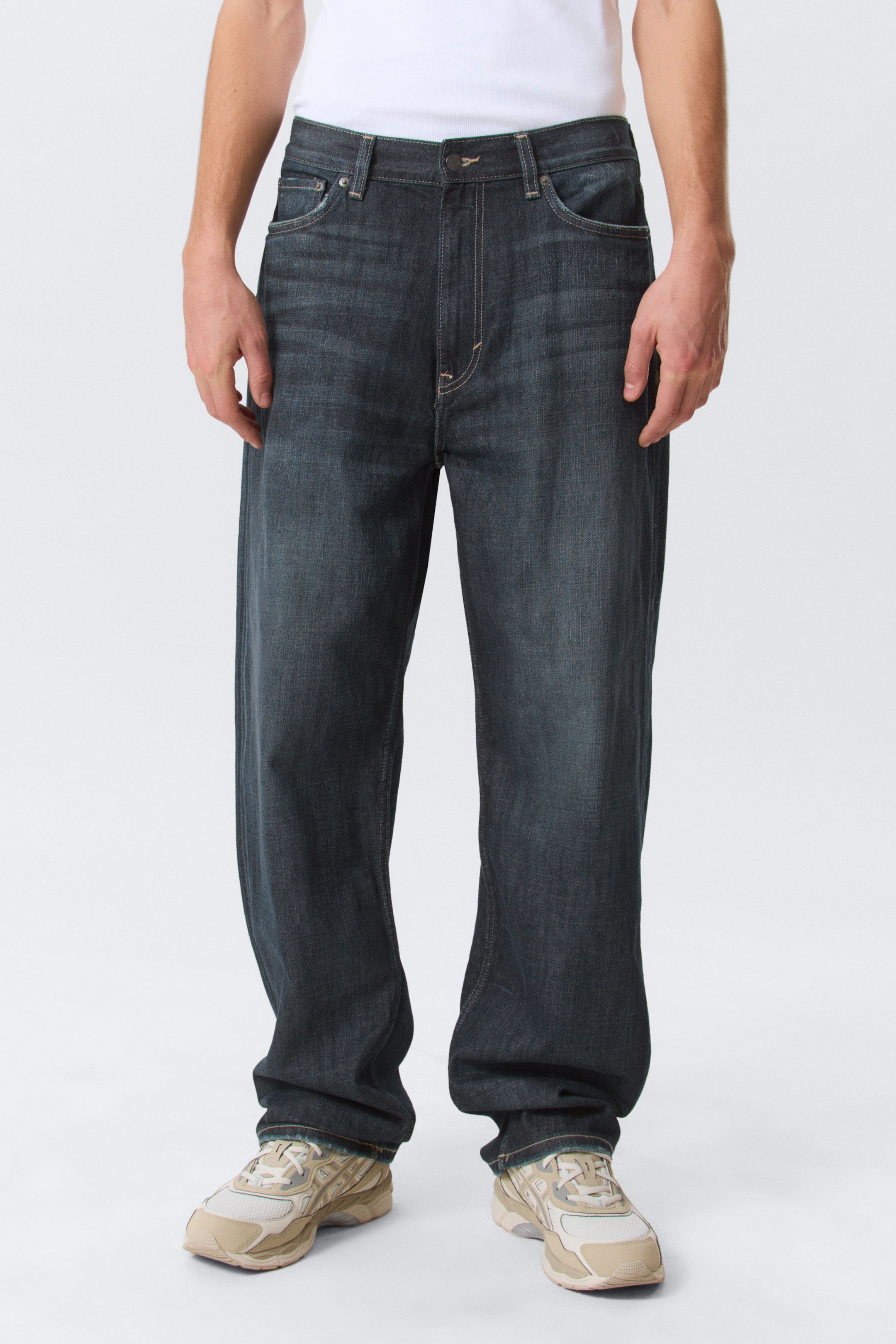 Deep Sea Blue - Dark Blue - Galaxy Mid Rise Loose Straight Leg Unisex Jeans - 2