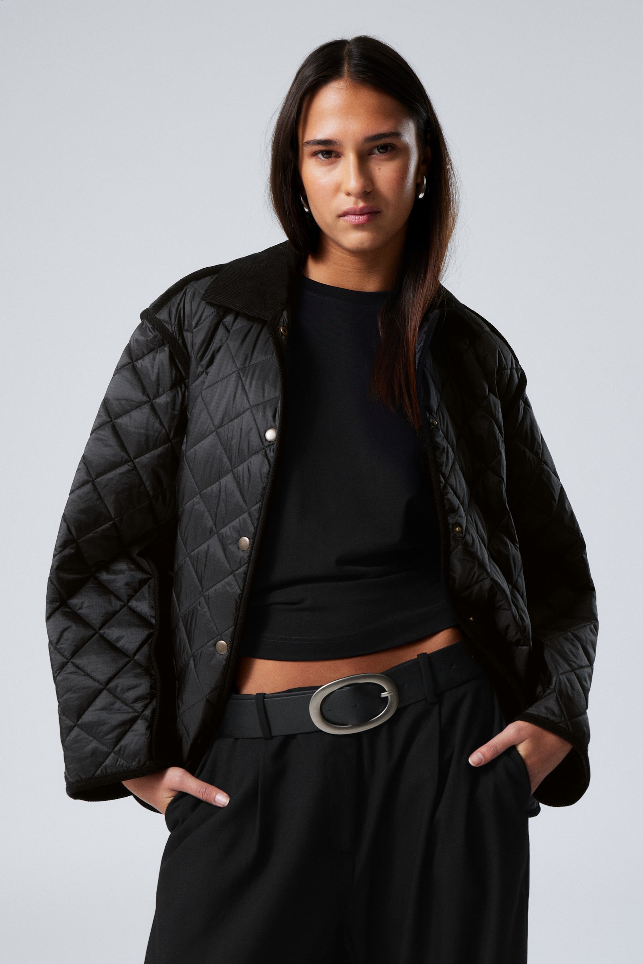 Schwarz - Gesteppte Oversize-Innenjacke - 2