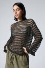 Dark Grey - Loose Fit Open-Knit Sweater - 0