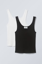 Schwarz/Weiß - 2er-Pack Tanktops mit weitem Ausschnitt - 0