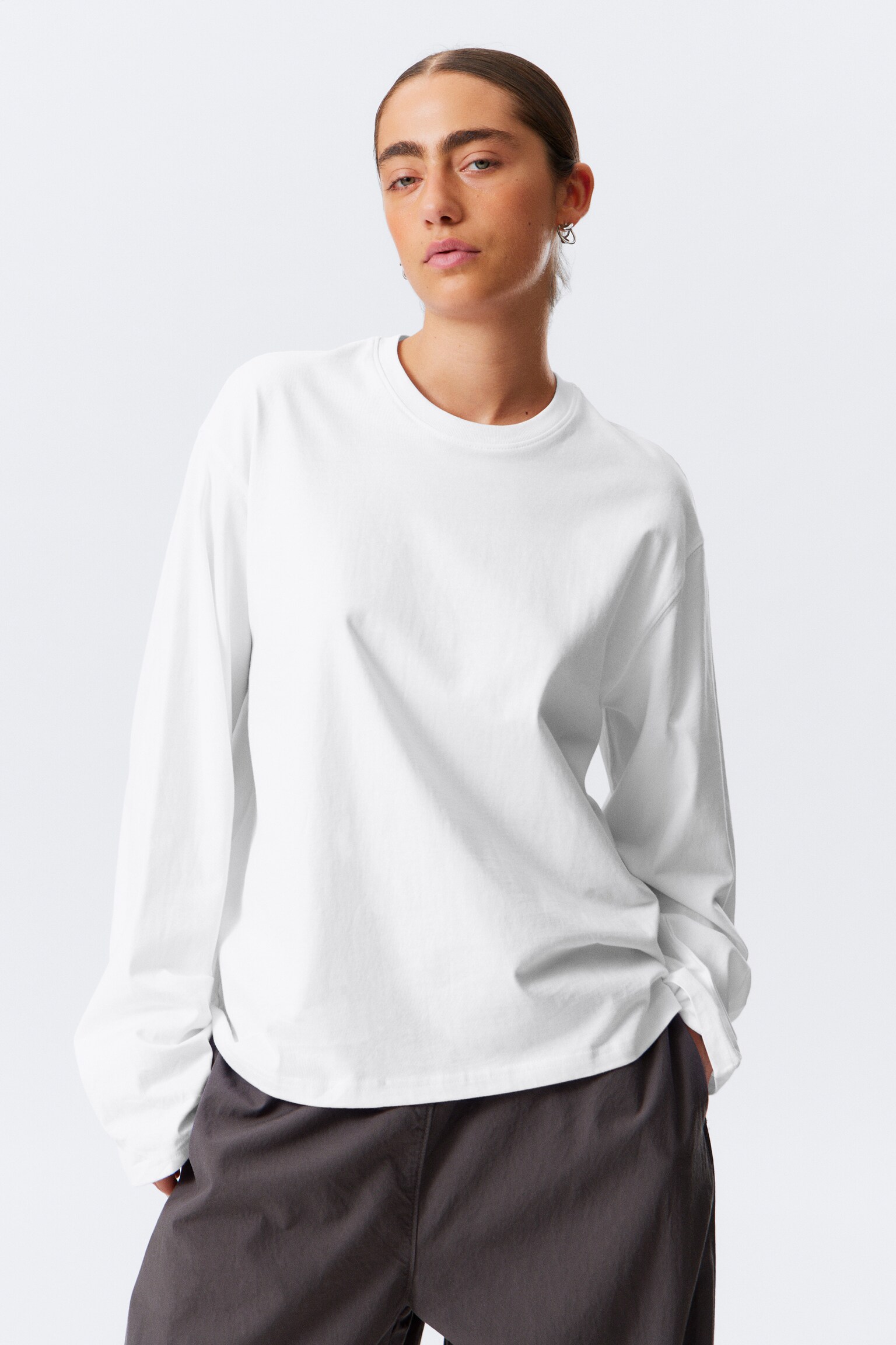 Long-Sleeved Boxy Cotton T-shirt - White/Fehér/Black - 1