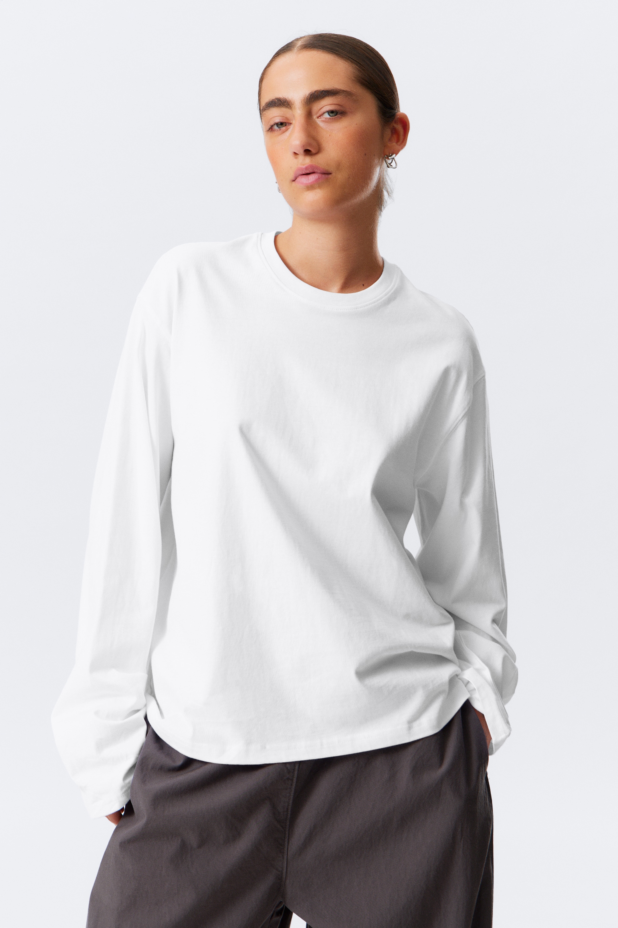 View larger image: Long-Sleeved Boxy Cotton T-shirt - White - Ladies | H&M GB 1