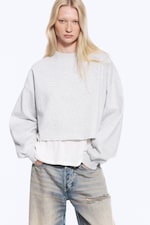 Grey Melange - Cropped Oversized Sweatshirt - 1
