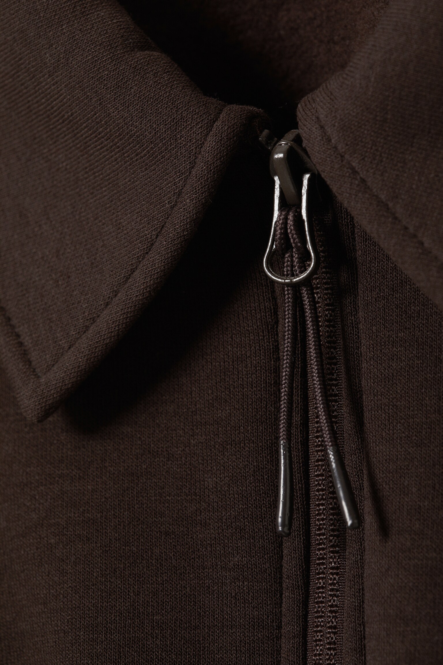 Loose Half-Zip Polo Sweatshirt - Dark Brown/Light Dusty Pink - 5