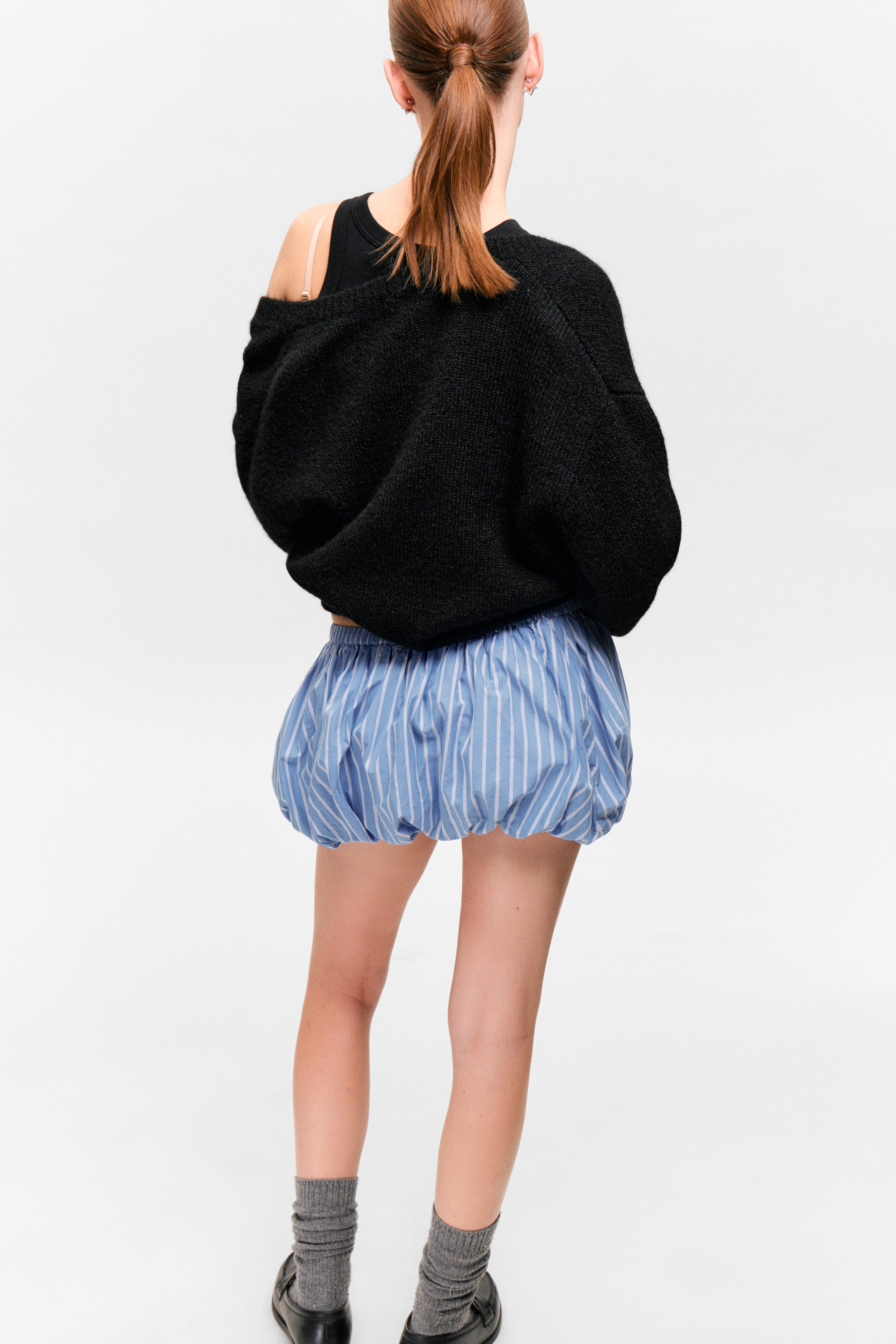 Rayé bleu - Mini-jupe ballon coton - 4