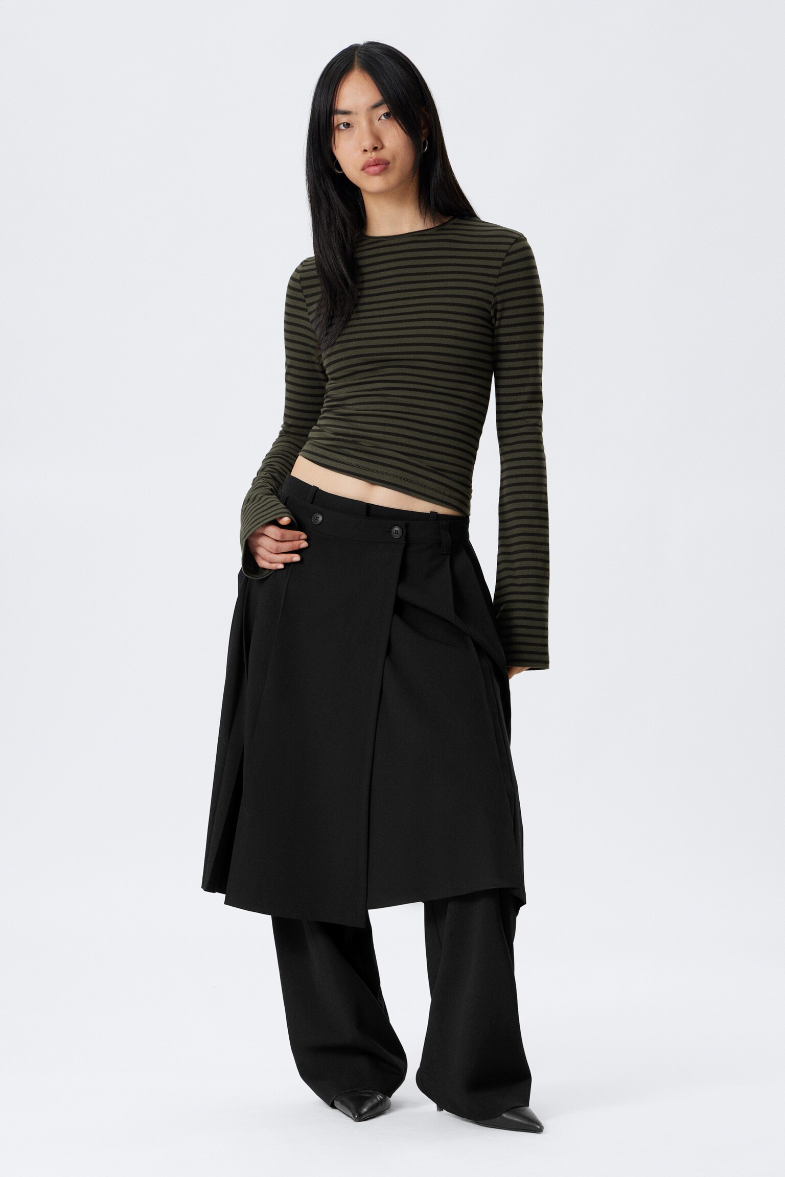 Long Sleeve Cotton Top - Striped Dark Khaki Green/Dark Brown/Dark Green/Striped Mole/Black & Grey Stripes/Striped Dark Brown/White - Black Stripes - 5