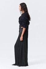 Dark Grey - Draped Wide-Leg Satin Trousers - 2