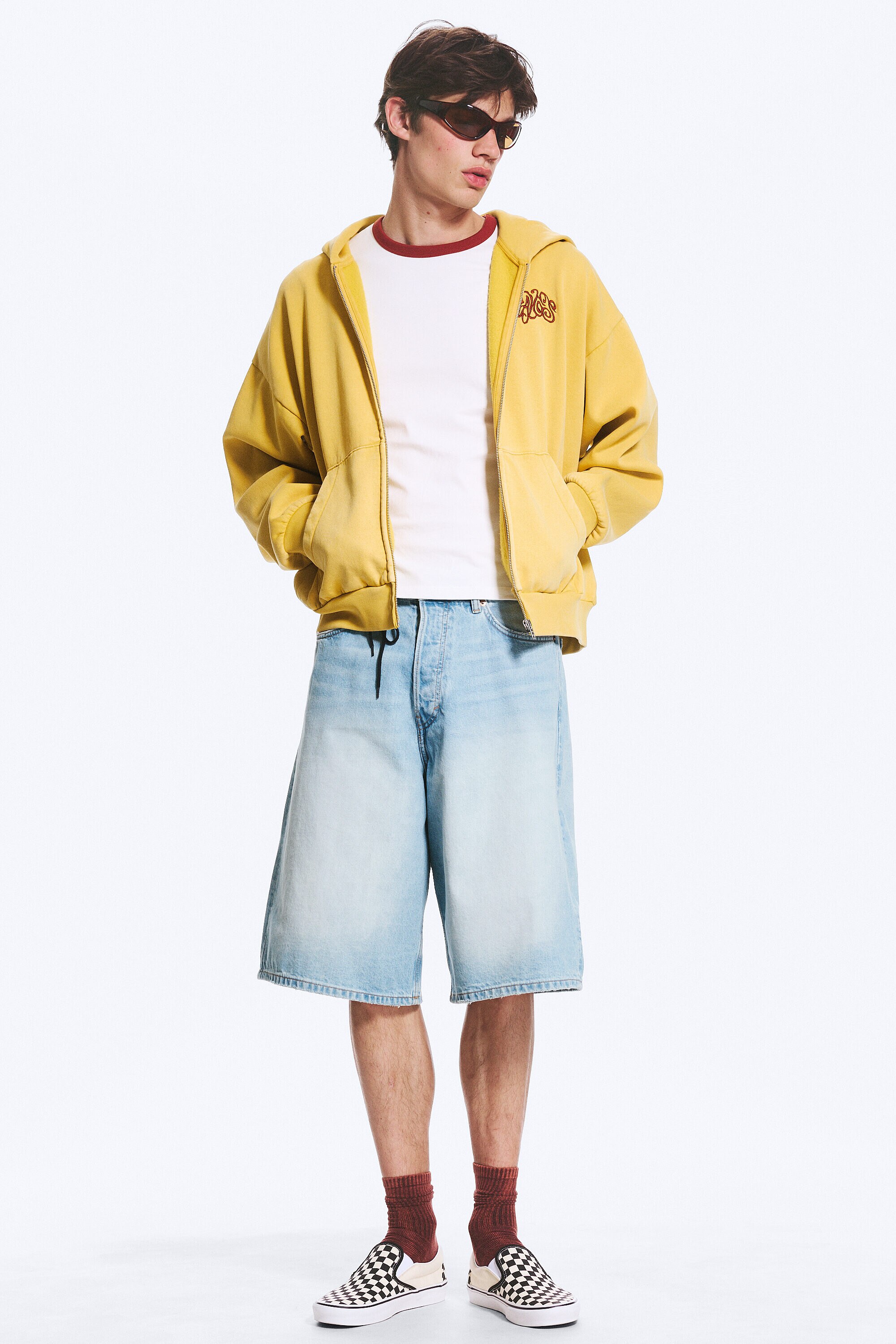 loose graphic zip hoodie - Yellow - Red Wave | Weekday EU