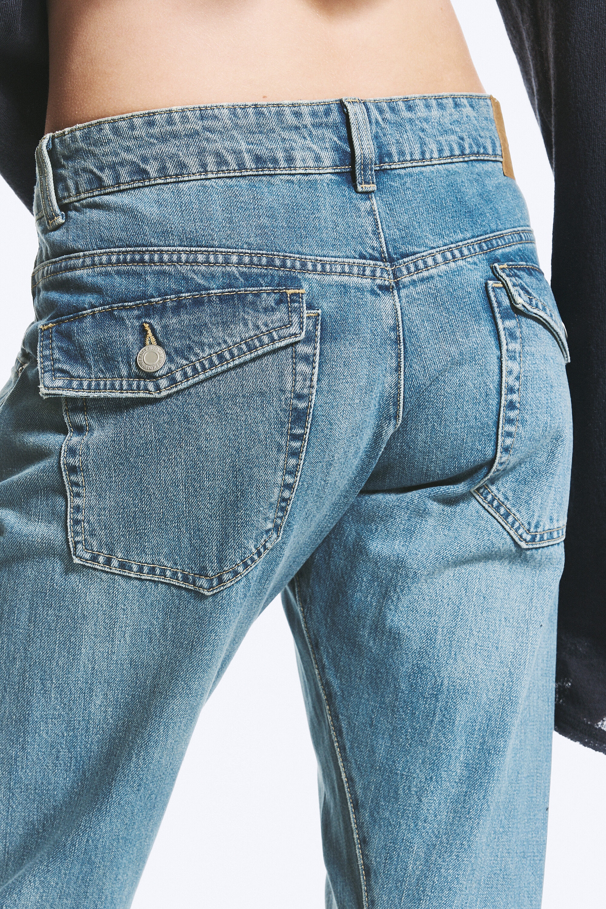 skewed low waist relaxed jeans - Sea Breeze Blue - Medium Blue