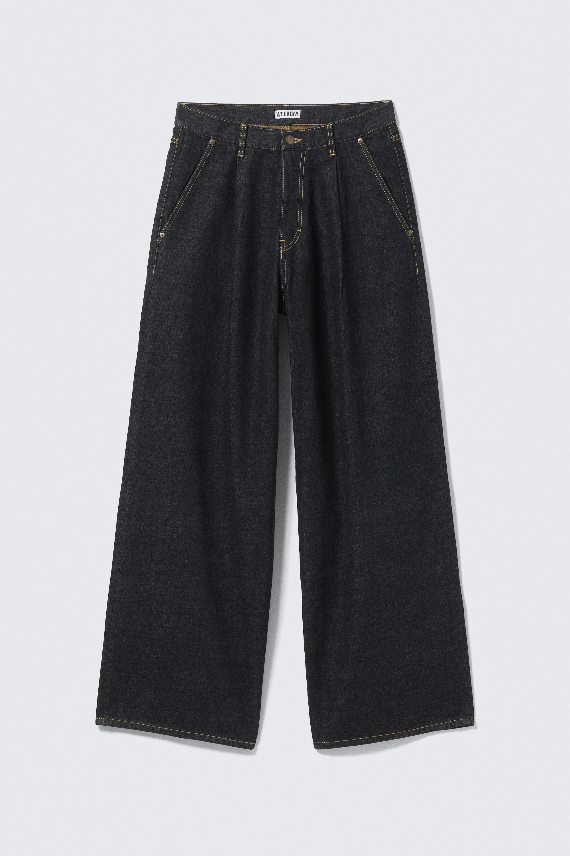 Pleated Loose Baggy Leg Jeans - Emerald Rinse - Bleu foncé