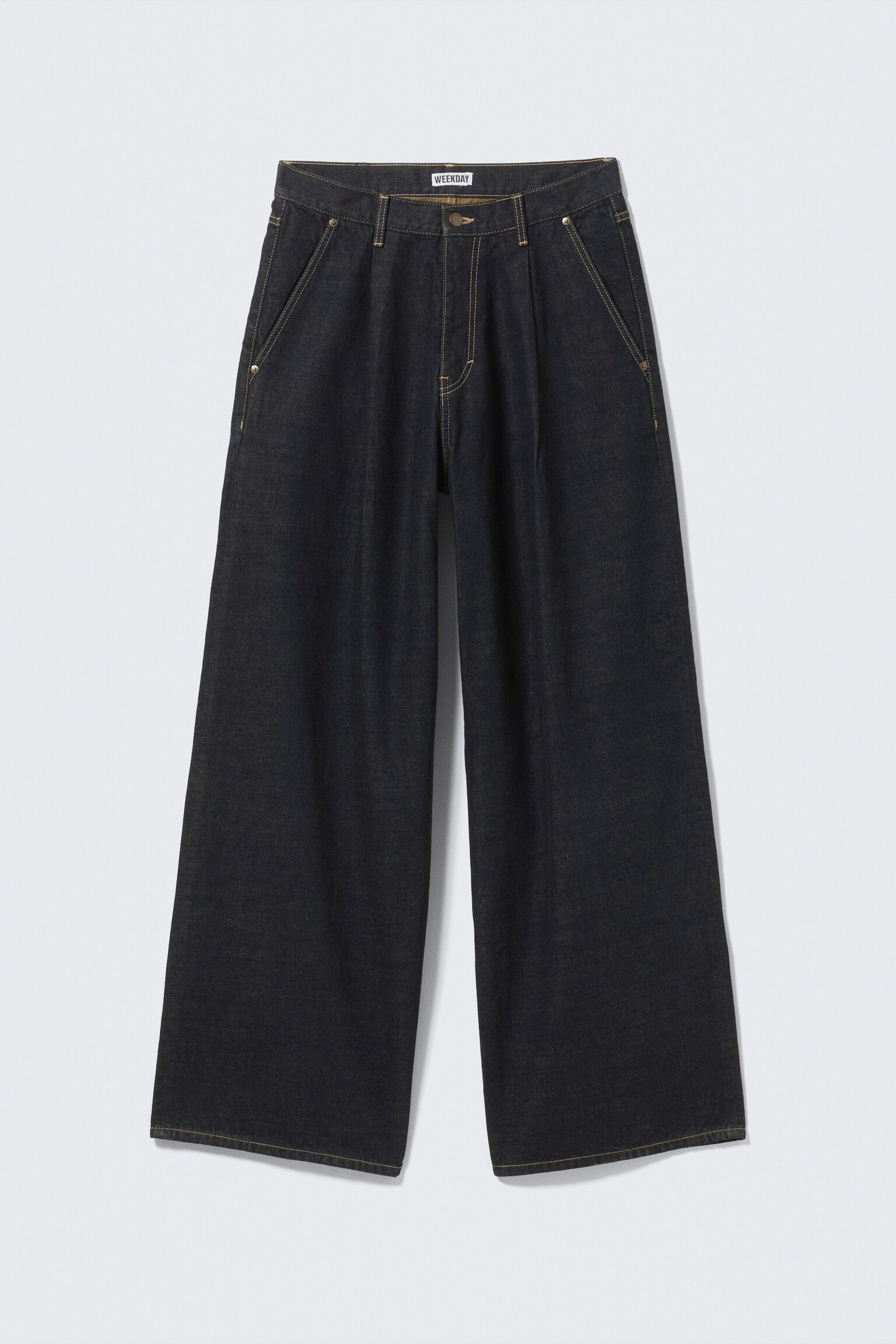 Pleated Loose Baggy Leg Jeans - Emerald Rinse - Dark Blue - 2