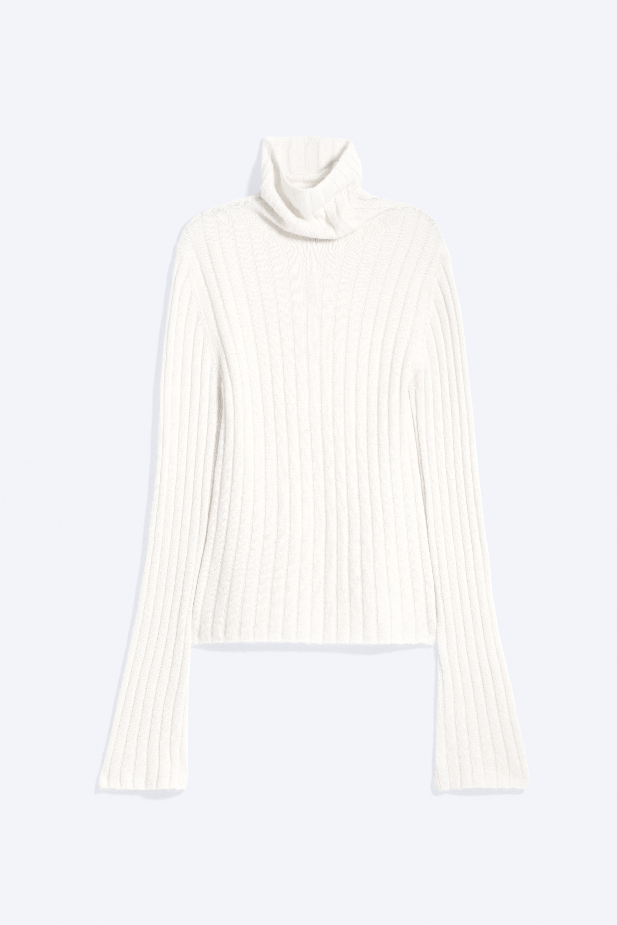 Jersey de cuello alto de mezcla de lana con mangas acampanadas - Blanco roto/Gris oscuro