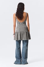 Washed Grey - Flared Boat-neck Mini Twill Dress - 2