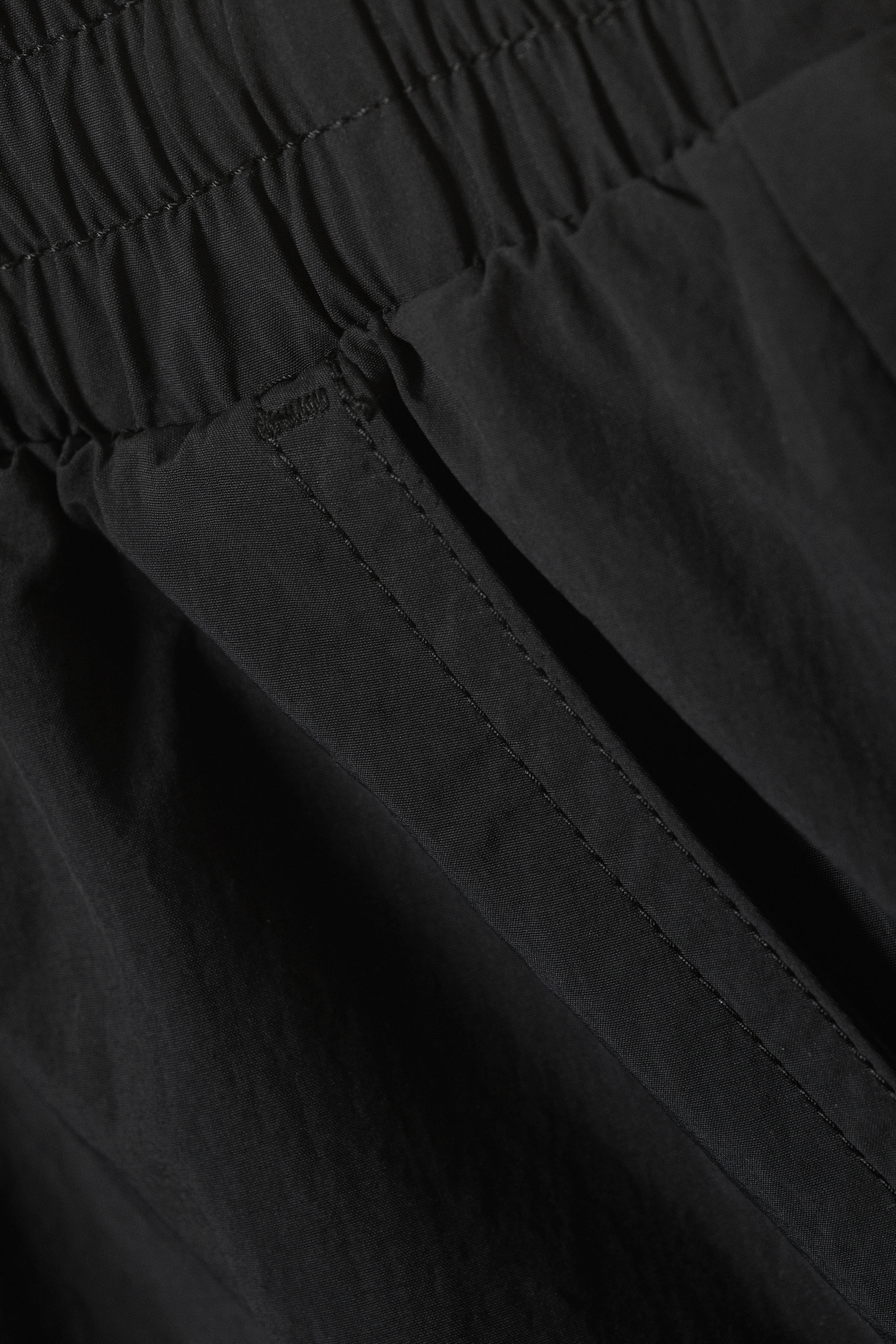 Black - Mid Rise Loose Baggy Leg Nylon Trousers - 4