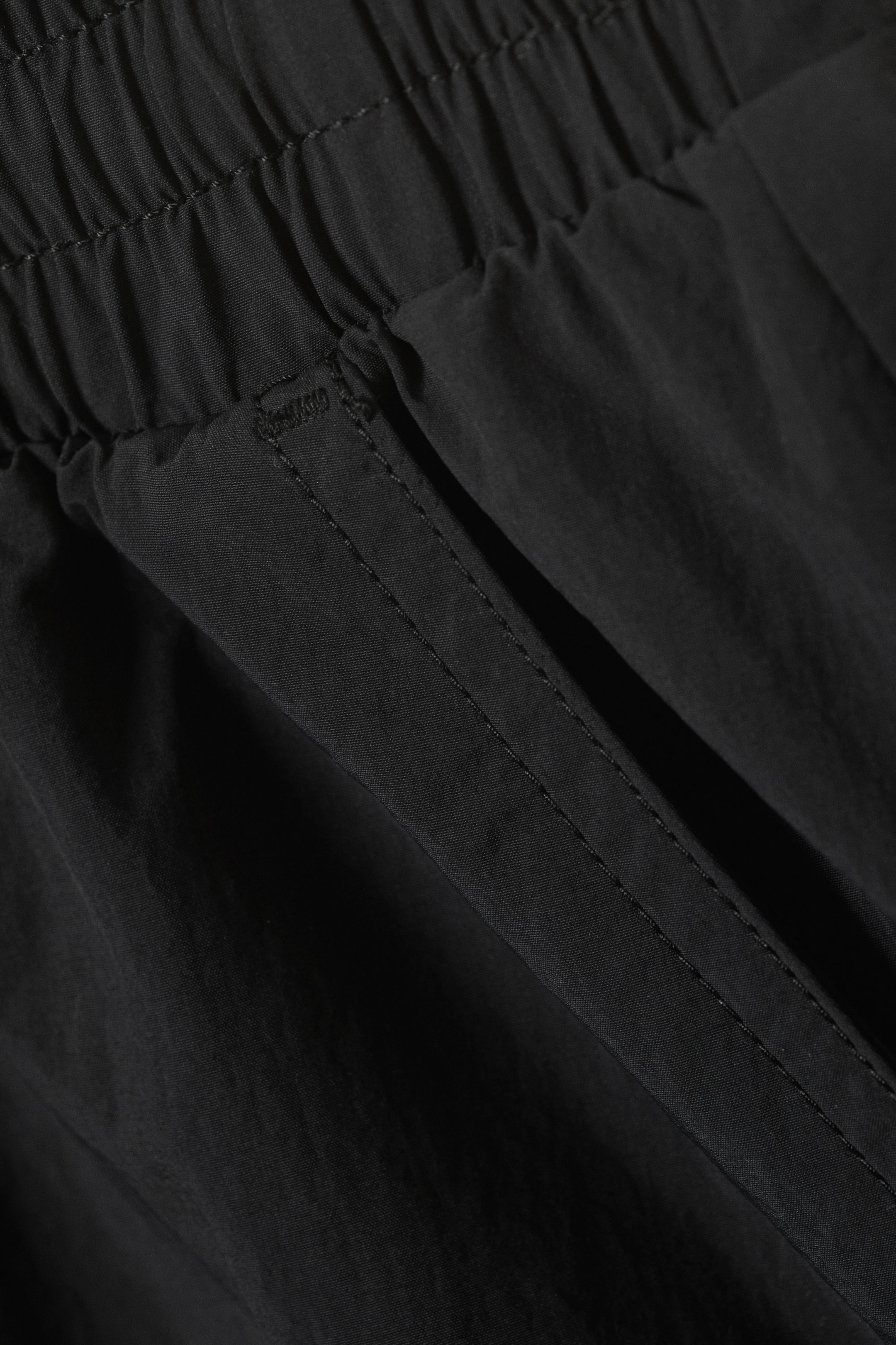 Black - Mid Rise Loose Baggy Leg Nylon Trousers - 4