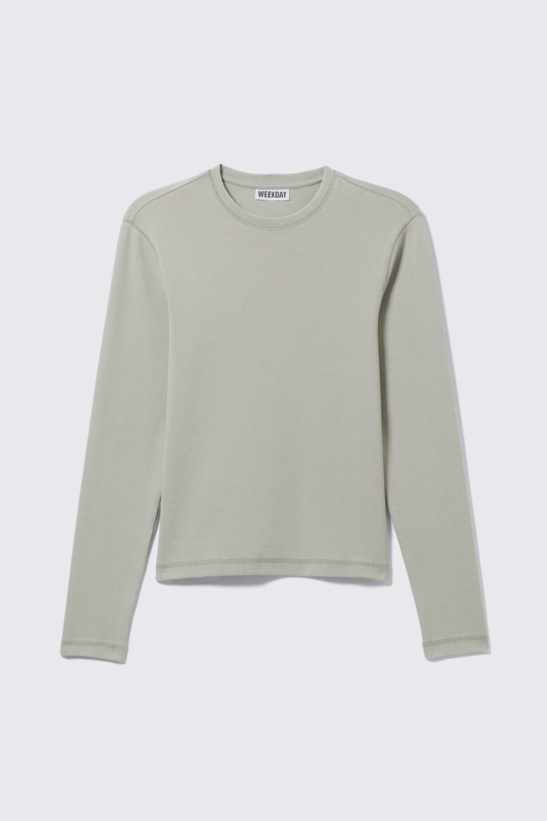 Grå - Ribbad långärmad T-shirt - 4