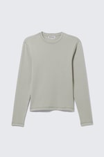 Grå - Ribbad långärmad T-shirt - 4