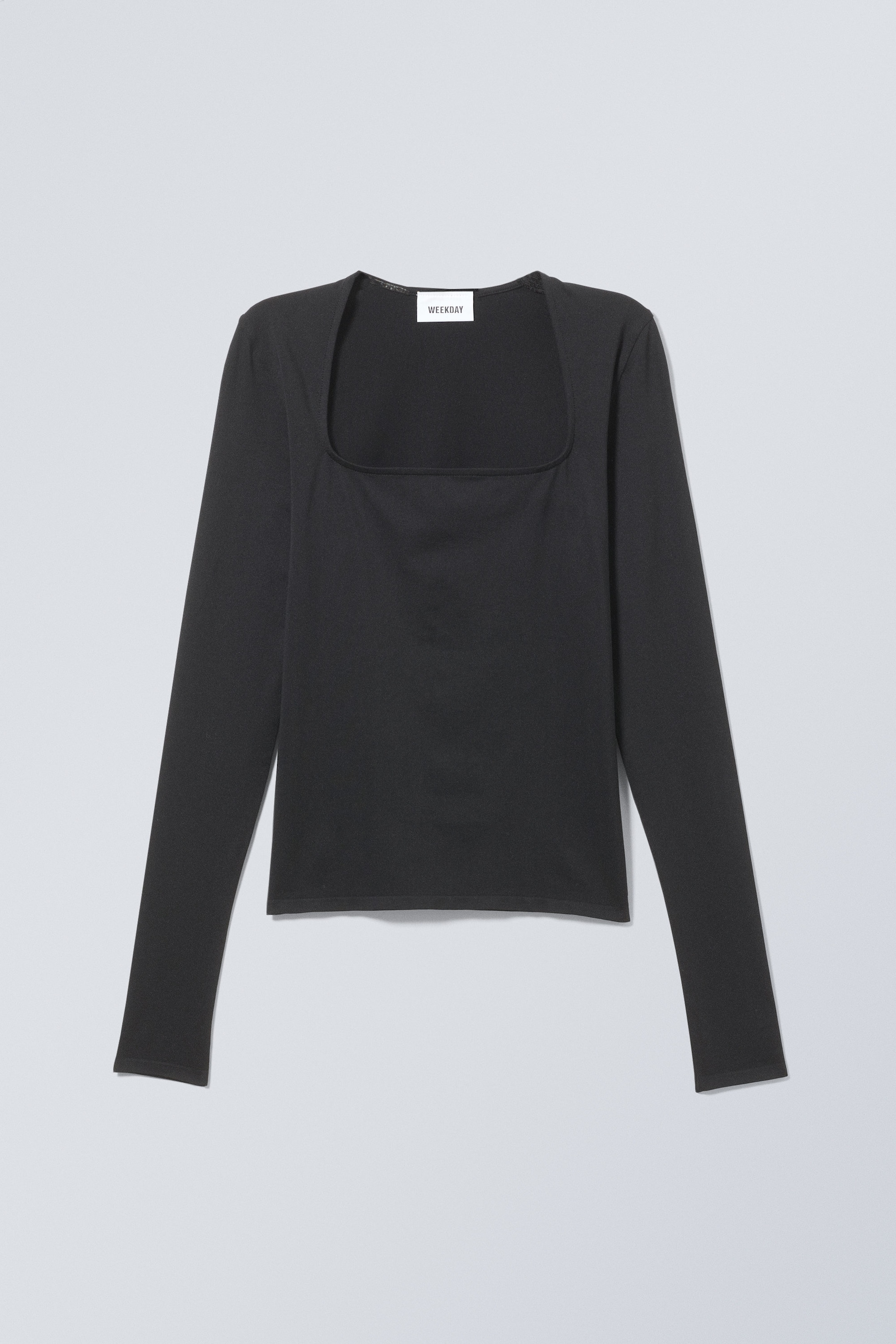 Black - Square Neck Longsleeve Top - 0
