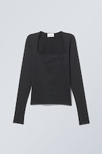 Black - Square Neck Longsleeve Top - 0