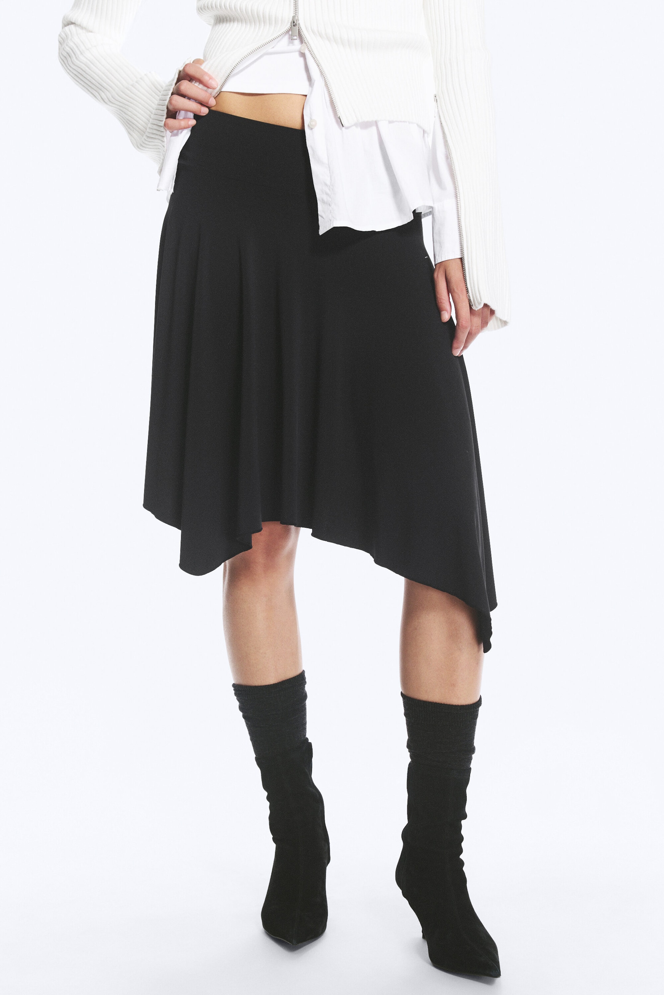 Noir - Jupe asymétrique en jersey taille mi-haute - 2