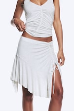 Light Grey Melange - Asymmetrical Midi Skirt - 1