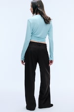 Dark Brown - Low-Waisted Loose Fit Suit Trousers - 2