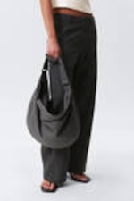 Checked Dark Grey - Slouchy Checkered Cotton Shoulder Bag - 1