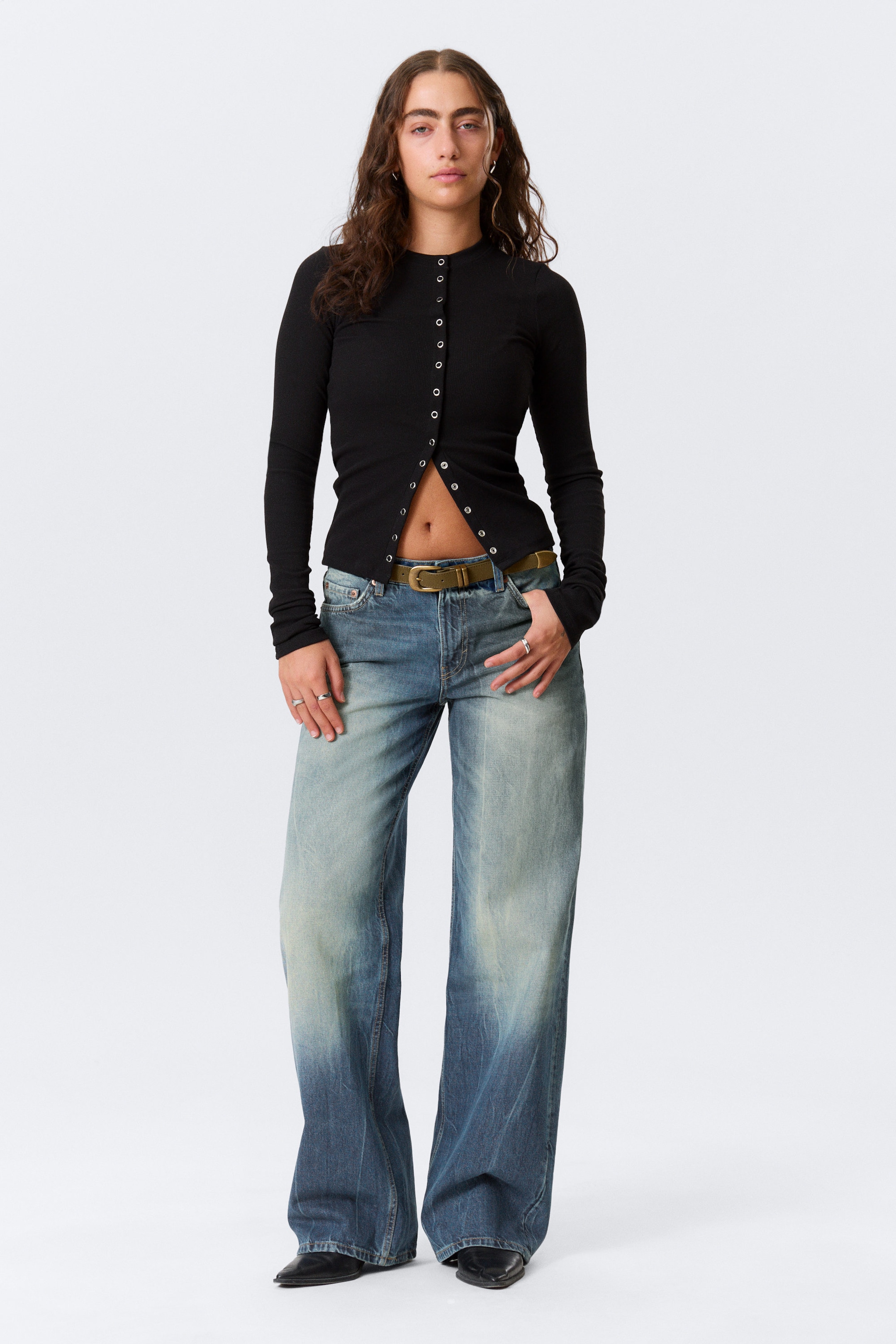 Schwarz - Ribbed Long-Sleeved Cardigan - 2