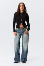 Schwarz - Ribbed Long-Sleeved Cardigan - 1