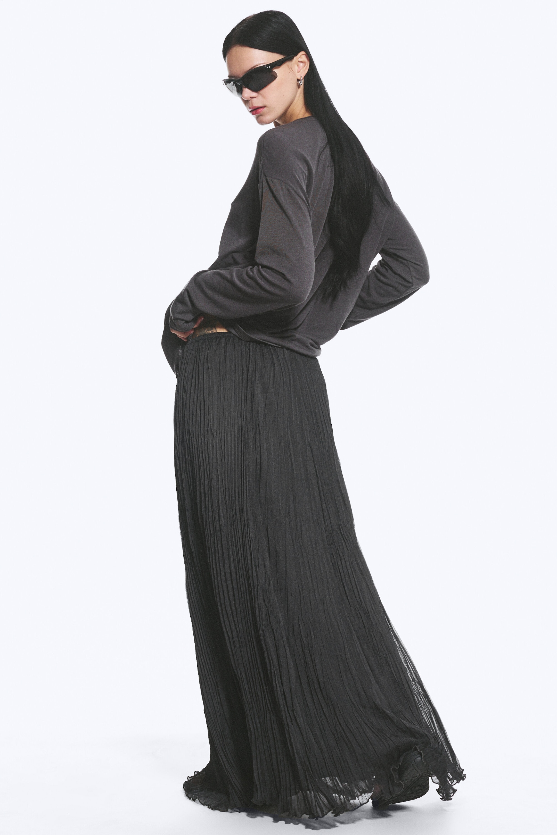 Dark Grey - Crinkled Maxi Skirt - 2