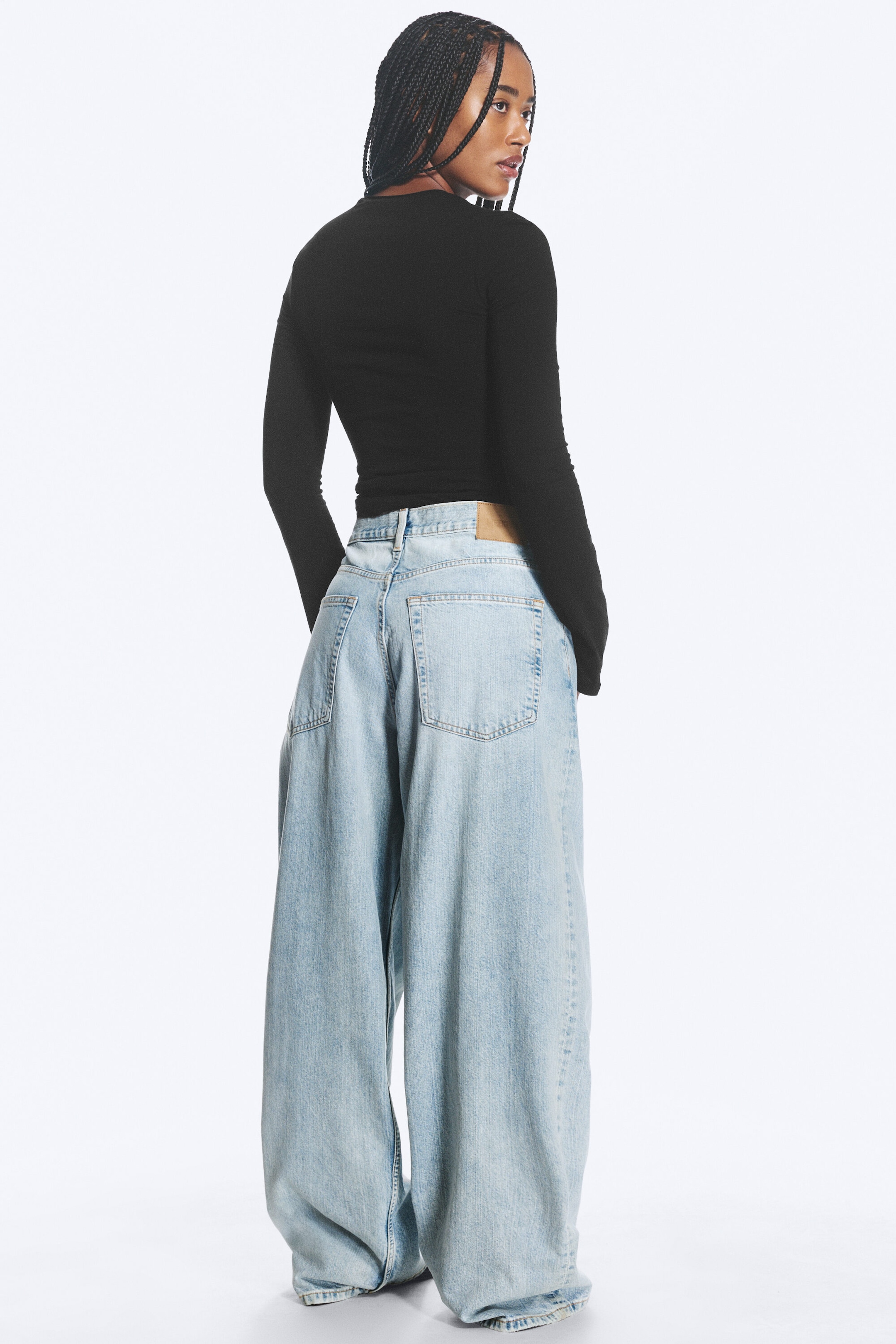 Dream Blue – lyseblå - Astro Mellomhøy Midje Løse Baggy Unisex Jeans - 2