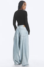 Dream Blue – lyseblå - Astro Mellomhøy Midje Løse Baggy Unisex Jeans - 2