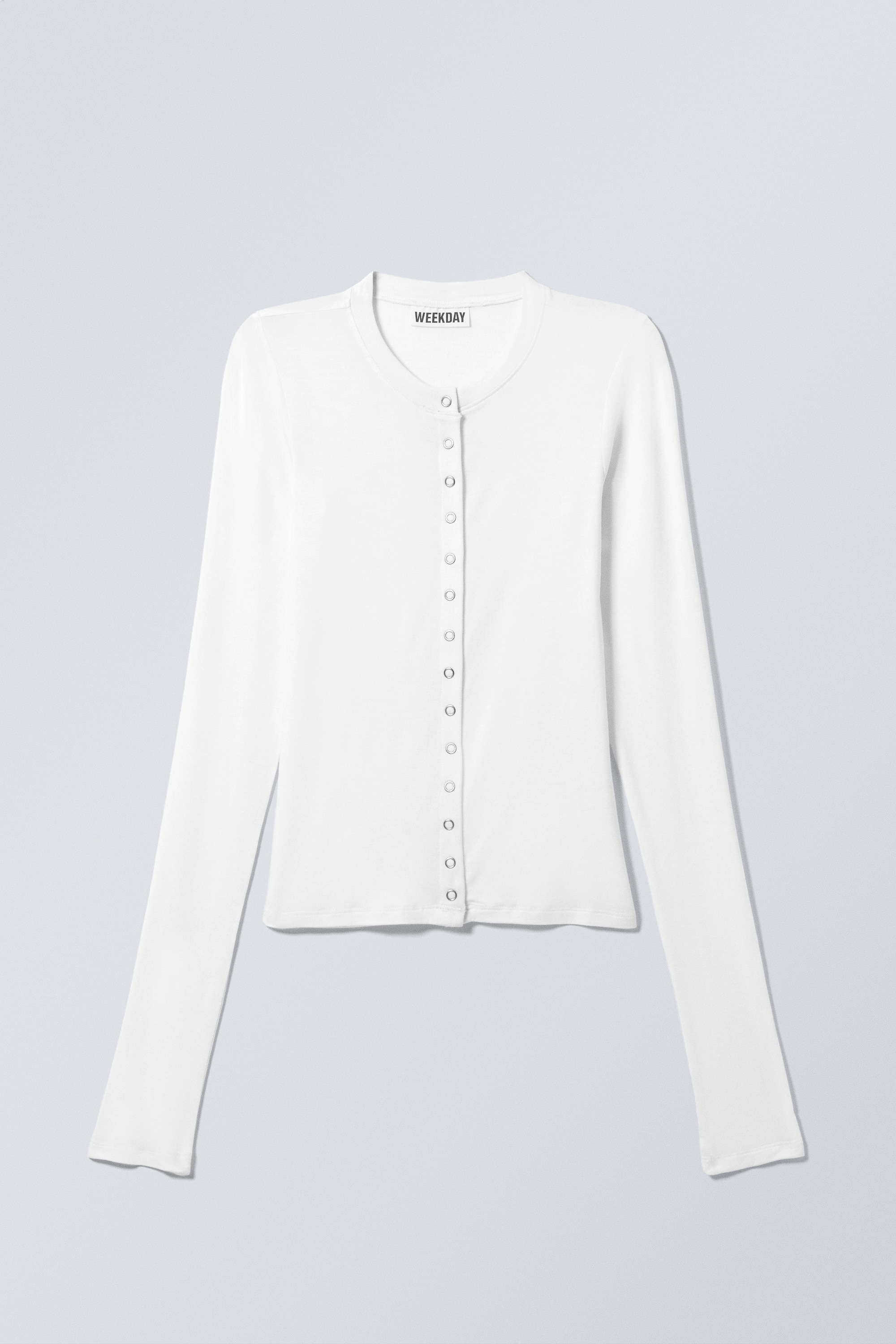 Slim Long-Sleeved Buttoned Cardigan - Vit/Black/Striped Dark Grey