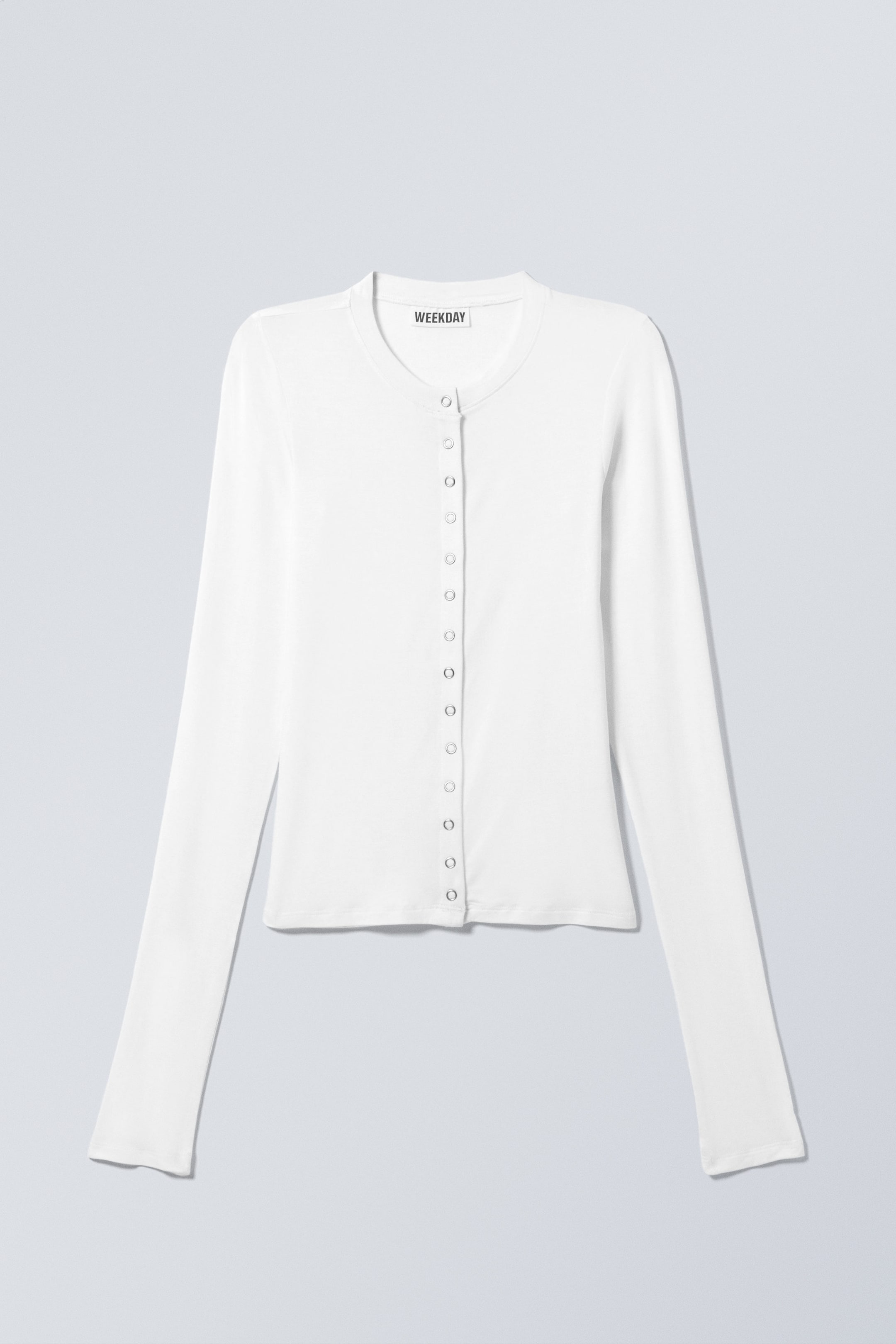 Weiß - Slim Long-Sleeved Buttoned Cardigan - 1