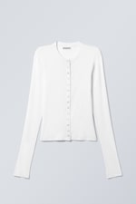 White - Slim Long-Sleeved Buttoned Cardigan - 0