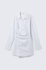 Blue Stripe - Long-Sleeved Asymmetric Mini Shirt Dress - 4