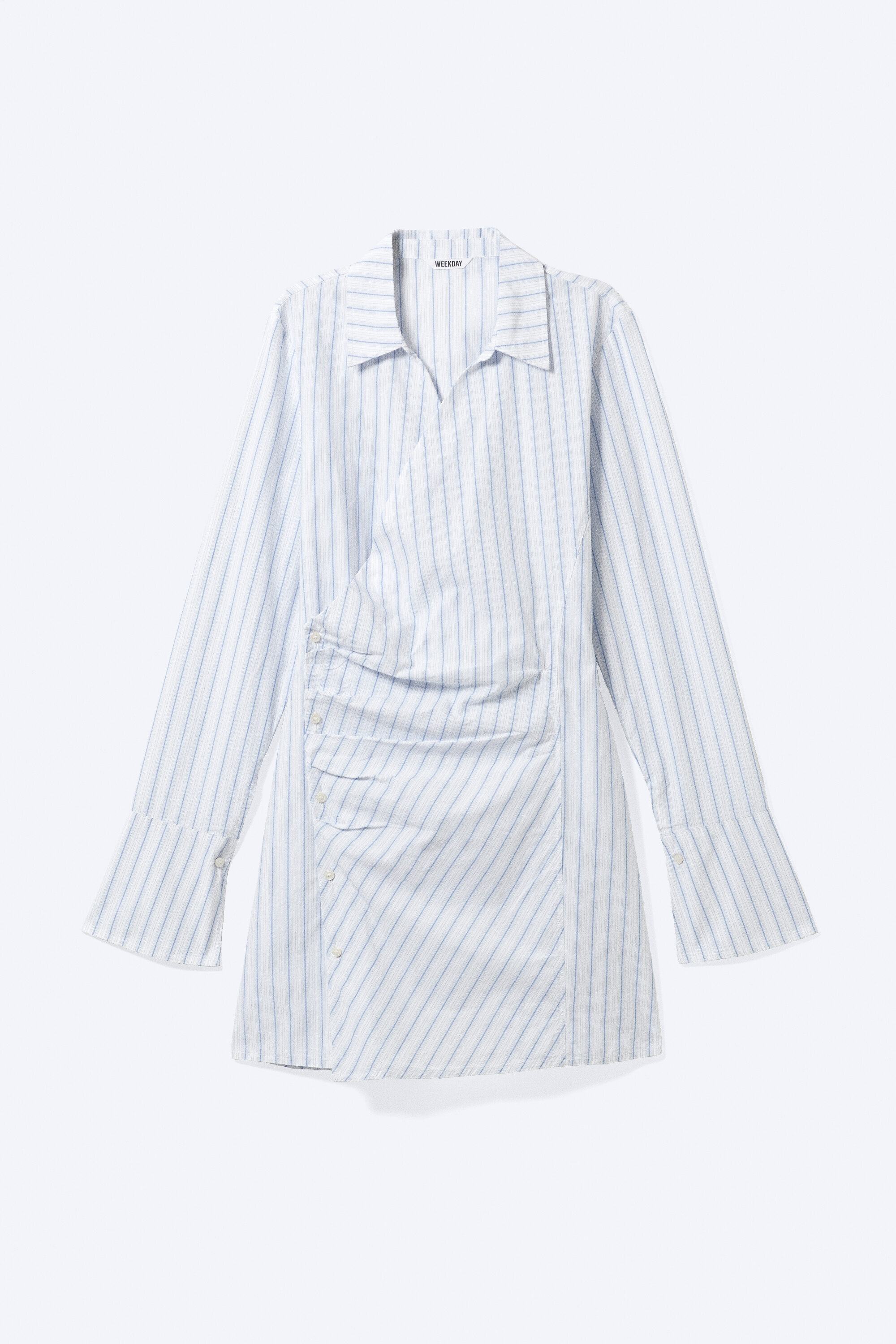 long-sleeved asymmetric mini shirt dress - Blue Stripe | Weekday WW